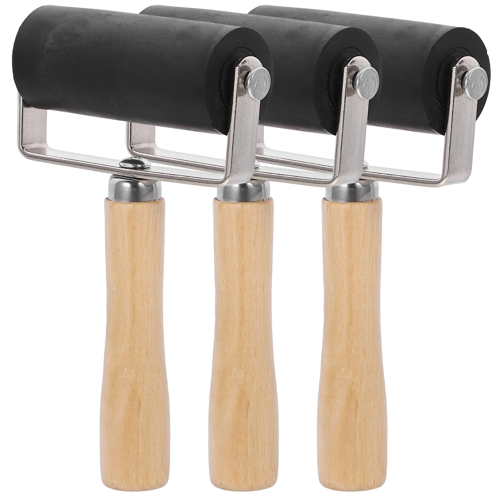

3 Pcs 6cm Wooden H Printmaking Roller DIY Craft Tool Children Stamping Ink Rubber Wheel Teaching Supplies