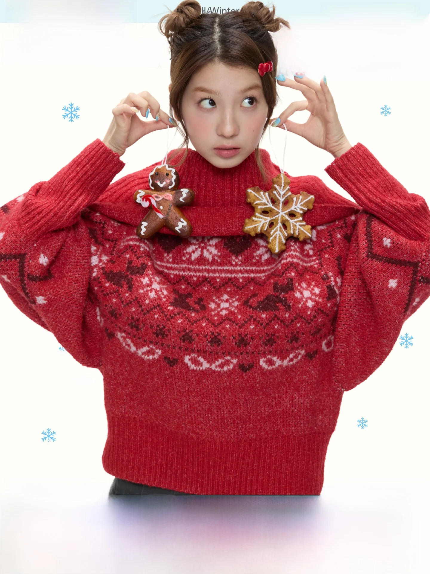 

Nordic Town Winter Cisas New Year Thi Fair Isle Collar Knit Sweater Women Soft Fce Yarn Embroidery High Collar Sweater