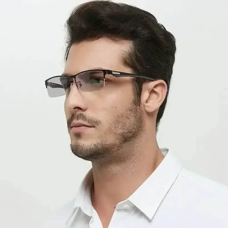 (Customized Prescription Glasses) Photochromic Anti Blue Light Customized Prescription Glasses Metal Frame Prescription Glasses