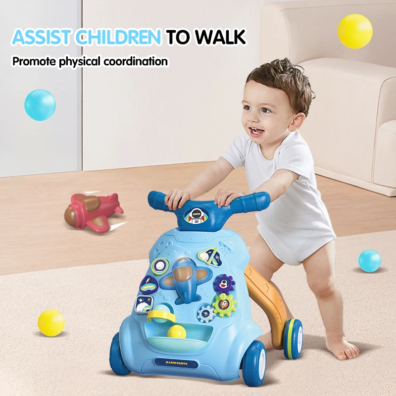 Baby Push Toddler Walker Toy with Safety Brake Interactive Music and Lights Montessori Activity Toys Musical Push Baby Walkers