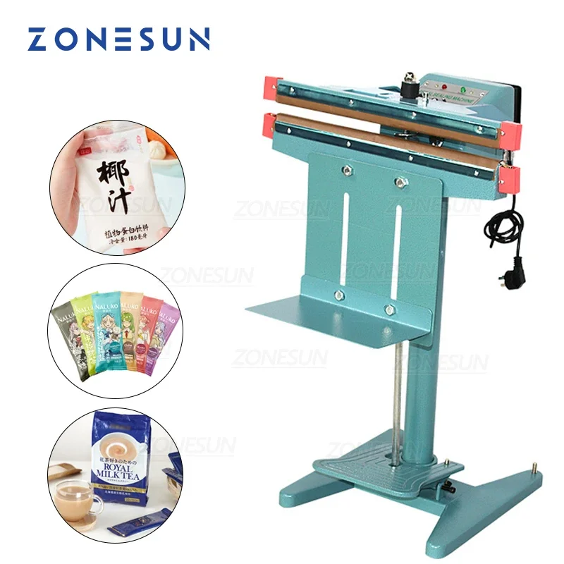 ZONESUN Manual Plastic Bags Heat Sealing Machine with Foot Pedal Dual Use Aluminum Foil Heating Sealer Food Beverage Machinery