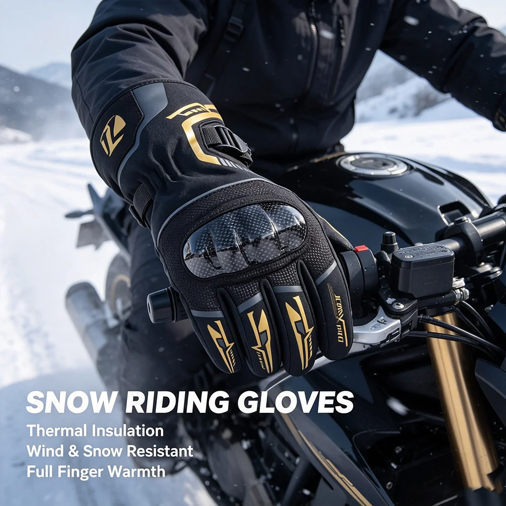 Winter Thermal Motorcycle Gloves Waterproof Windproof Carbon Fiber Knuckle Protection Touch Screen Anti-Fall Motorbike Items