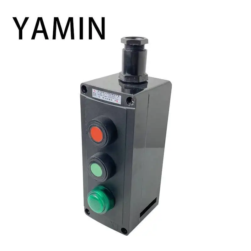 واقية من الانفجار EX 3P مفتاح بـزر دفع صندوق أسود هندسة البلاستيك التحكم في حالات الطوارئ وقف مؤشر ضوء 1NO 1NC