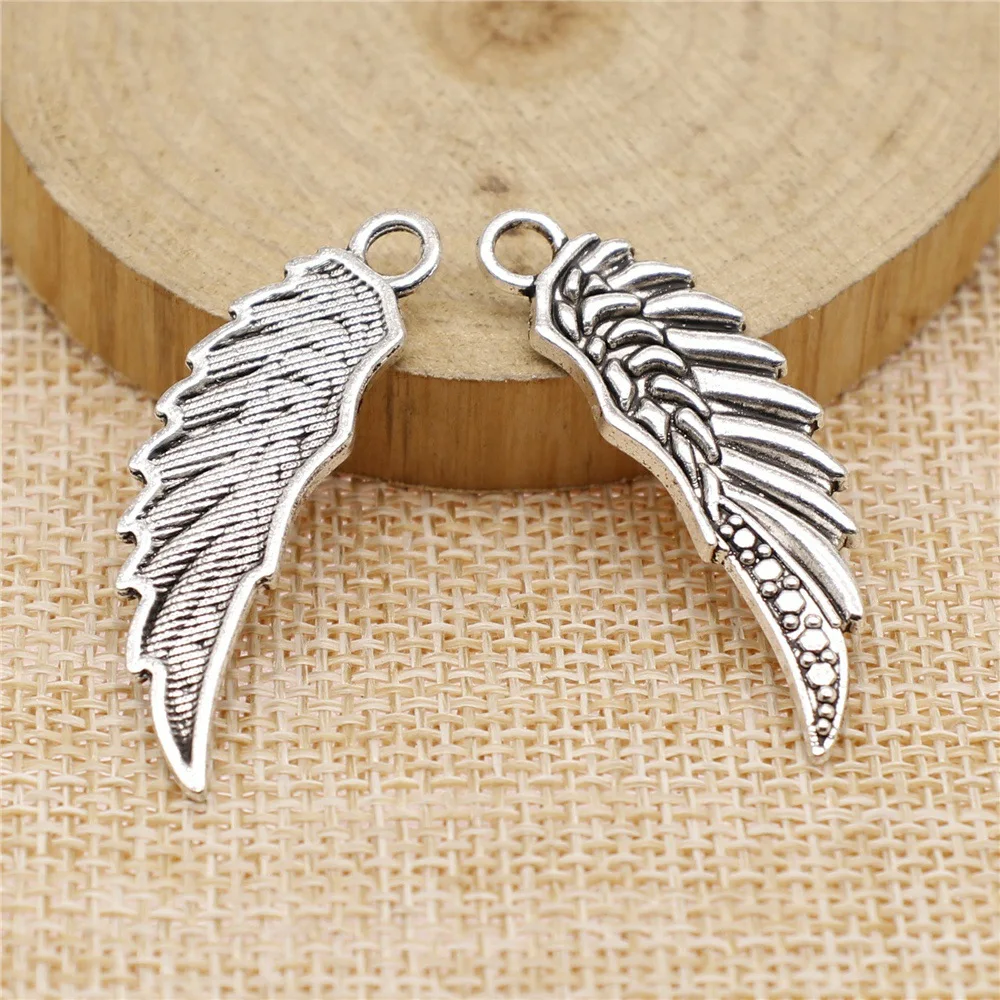 WYSIWYG 10pcs 39x13mm Antique Silver Color Angel Wing Charms Pendant For DIY Jewelry Making Handmade Jewelry Craft Findings