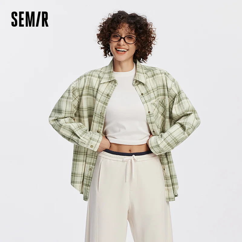 Semir Women Shirt Denim Long Sleeve Oversize Soft Loose Retro Street Style 2026 Autumn Mid Length Casual Blouse Daily Wear