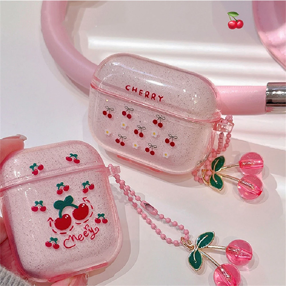 Custodia per cuffie con Glitter trasparente rosa coreano per Airpods Pro 2 con custodia protettiva con ciondolo carino per Airpods 1 2 3