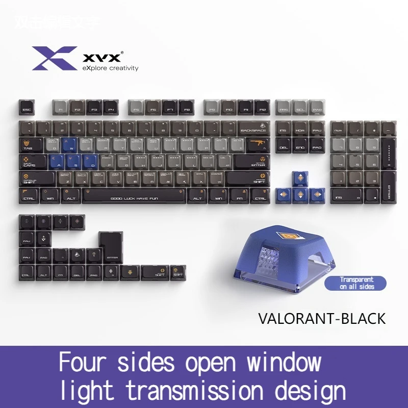 Xvx Mechanical Keyboard Keycaps Pbt Pc 5-Sided Thermal Sublimation Orthographic Translucency Valorant Theme Applicable 68 75 87