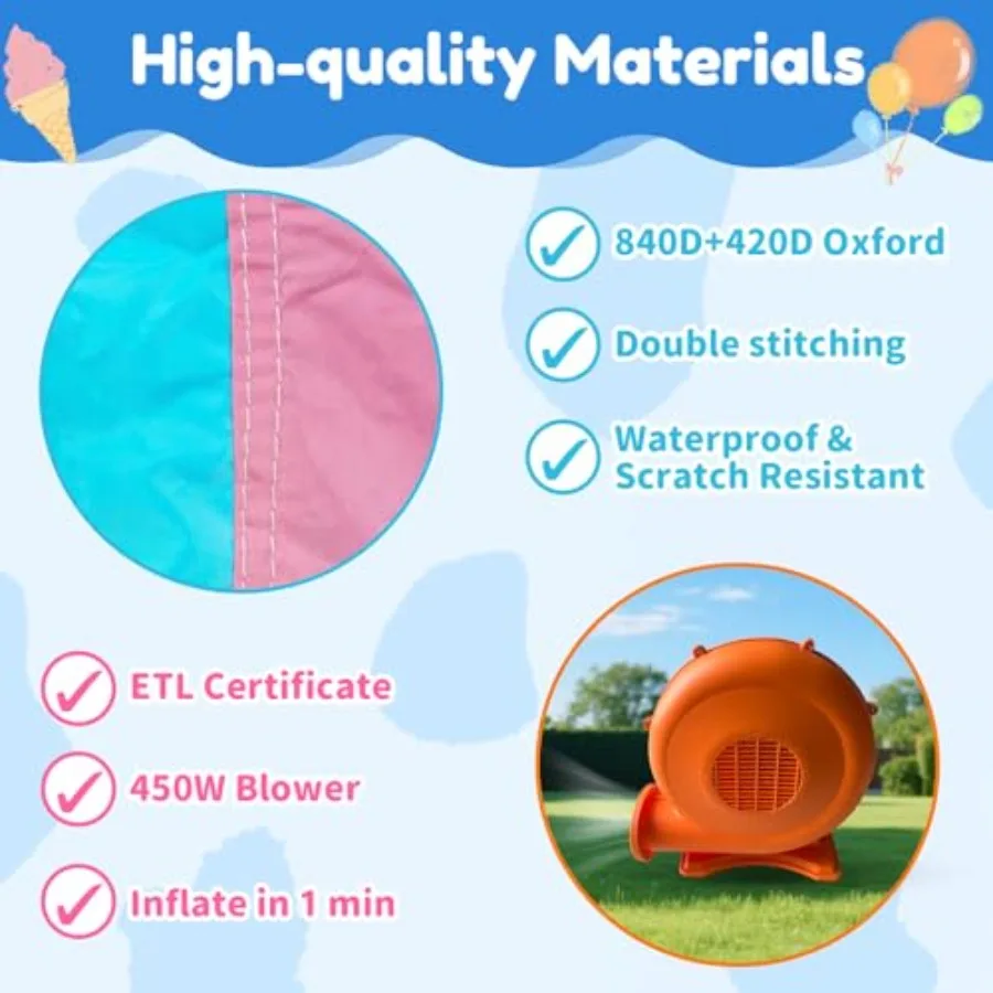Aufblasbares Hüpfburg-Doppelrutsche, 9,5 Fuß x 9,5 Fuß Hüpfburg für Kinder, robustes 840D-Oxford-Gewebe, Alter 3–8, inklusive 45