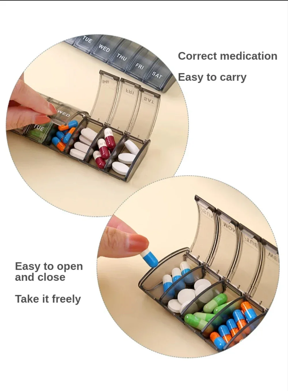 Pillendose für 7 Tage, Medikamentenbox, Wöchentlicher Pillenorganizer für Vitamine, Fischöle, Nahrungsergänzungsmittel und Medikamente für Reisen und Arbeit – Detail 7