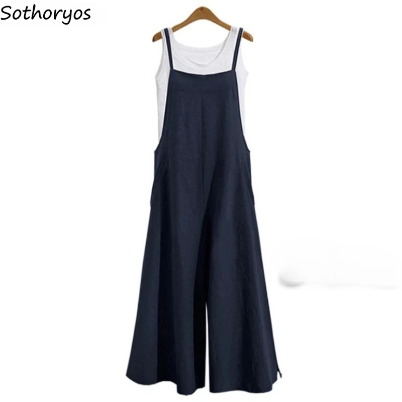 6-colors Jumpsuits Women Loose Japanese Style Literary Wide Leg All-match Summer Mature Ladies Fashion Temperament Harajuku Ins