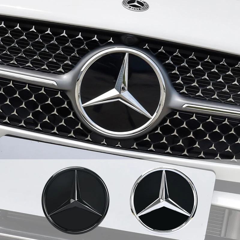 3D Chrome Black Star Logo Car Front Grille Emblem For Mercedes Benz W205 W212 W207 A B C E SLK GLK CLA CLS Viano GL ML R Class