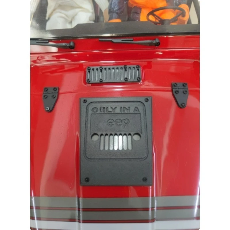 For Axial SCX10 III Jeep CJ-7 1/10 RC Crawler Scale Hood Hinges, Grille Mesh & Decals 3D Printed Dress-Up Accessories Set