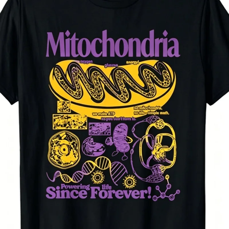 Retro Mitochondrial Biology Popularization T-shirt, Cell Science Graphic Printed Summer New Casual T-shirt
