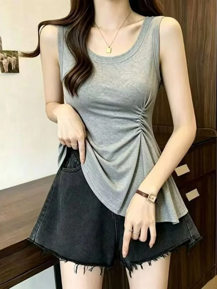 Loose Cotton Tank Top Women's Summer New Style Sleeveless Inner Wear Outer Wear Big Size Fat MM Base Shirt Simple Style
