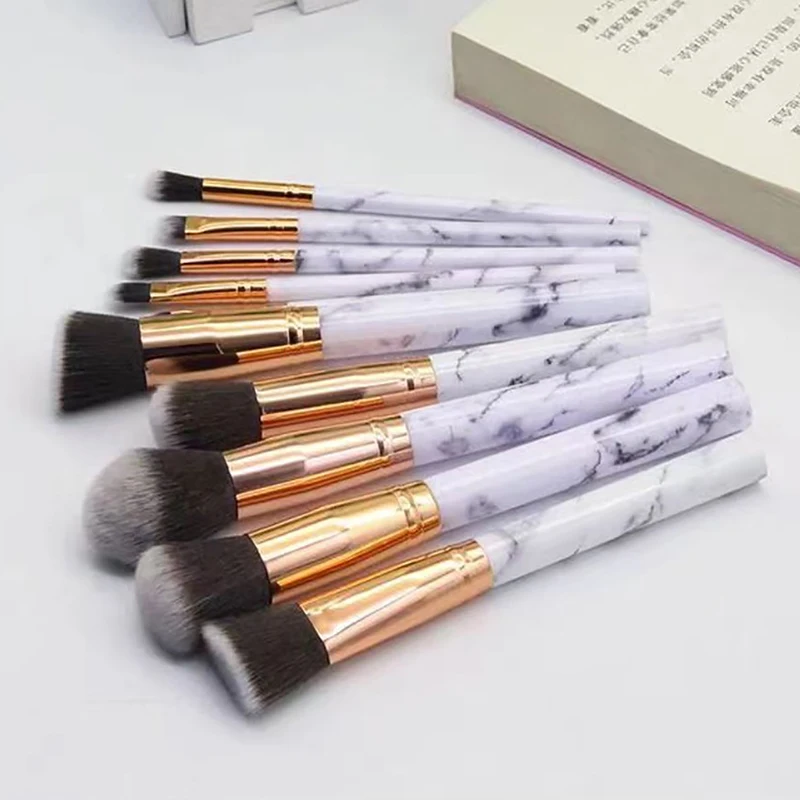 10Pcs Makeup Brush Set Marble Blush Powder Foundation Brush Eye Shadow Concealer Brushes Beauty Cosmetic Make Up Tools Maquiagem