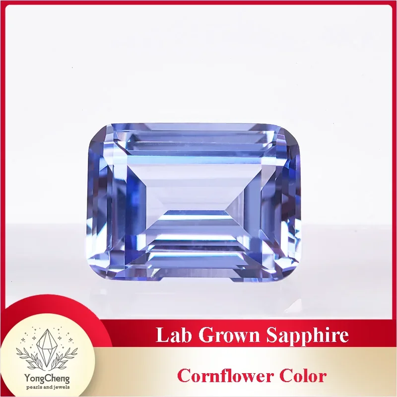 Lab Grown Sapphire Cornflower Color Emerald Cut Gemstone for Charms DIY Ring Necklace Earrings Materials Selectable Certificate