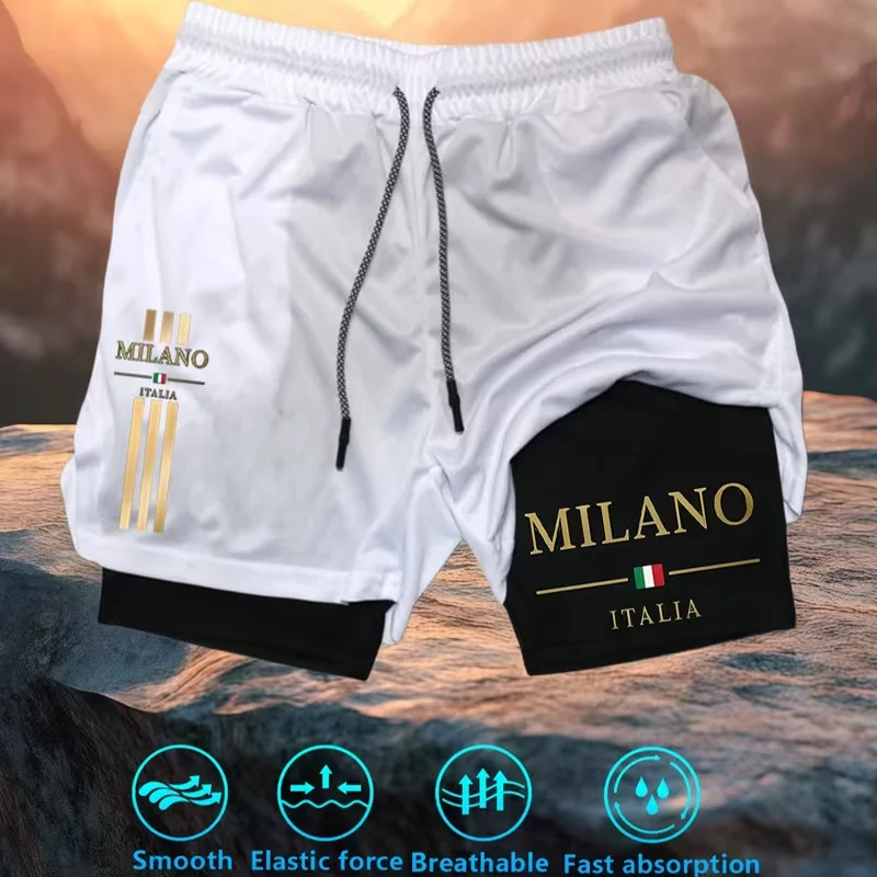 Workout Pants Double Deck Sports Shorts for Men 2-in-1 Marathon Fitness Running Shorts Male Short Gym Basketball Multi-pocket