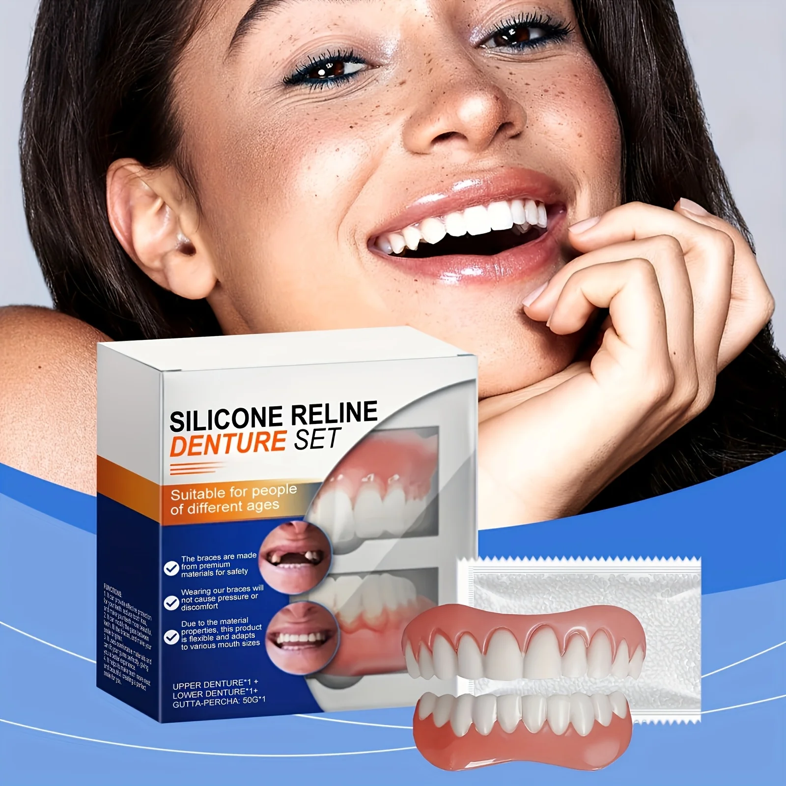 1 set of fashionable decorative dentures, hot pressed dentures, suitable for men and women with missing teeth    H2931-17