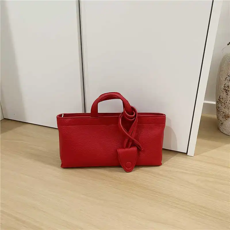 

Women's Lychee Pattern Soft PU Leather Handheld Briefcase Fashion Shoulder Crossbody Small Square Bag New Korean Solid Tote Bag