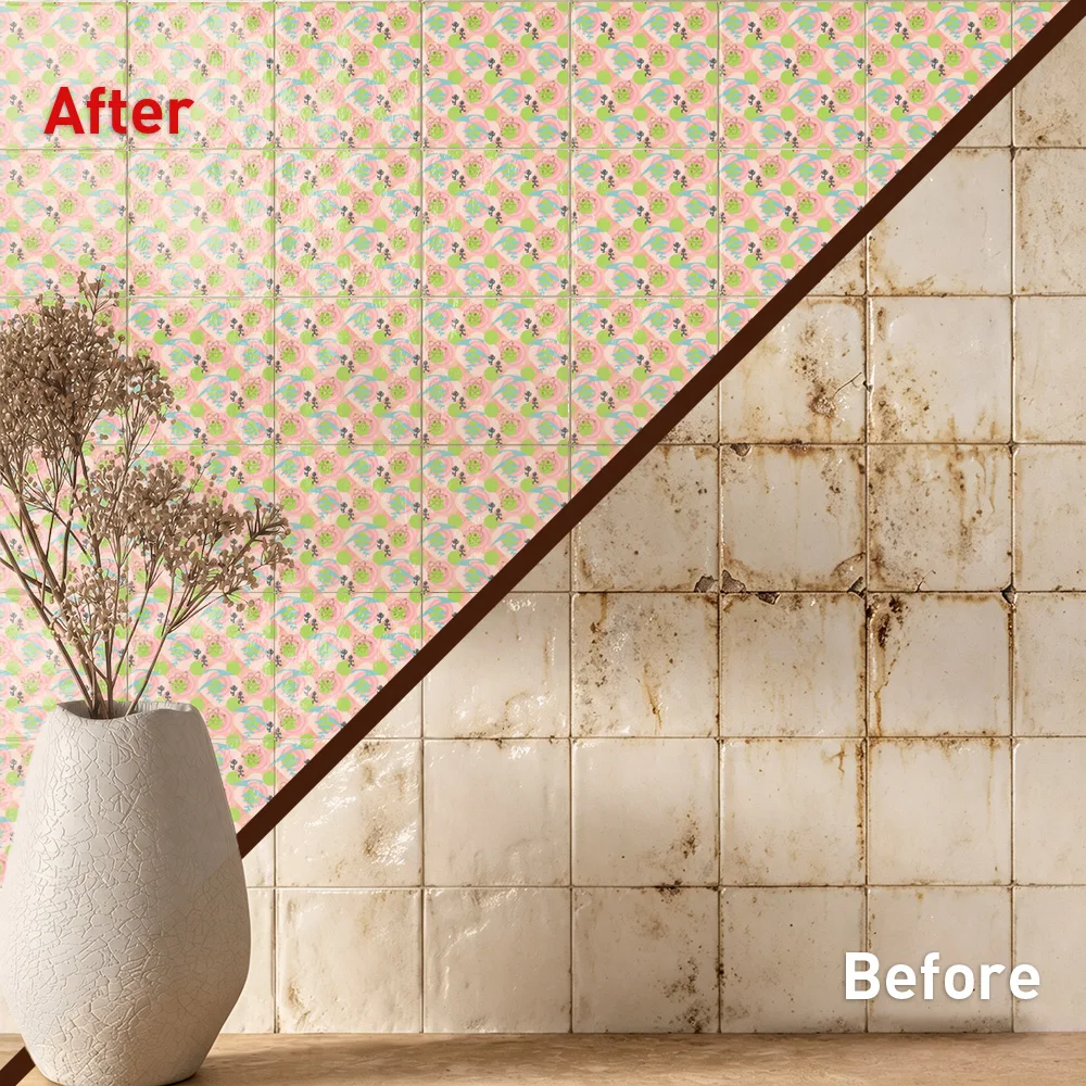Atomic Tile Stickers Waterproof Peel and Stick Self Adhesive Oil Proof Backsplash Decals Wallpaper for Mid Century Decor