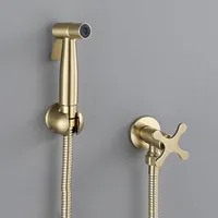 Brushed Gold Stainless Steel Toilet Bidet Faucet Set Wall-mounted Bathroom Bidet Sprayer Set Sprayer  Gun Shower Self Cleaning