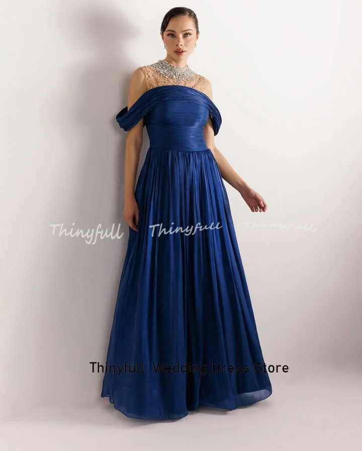 Thinyfull A-line Off Shoulder Prom Dresses O-neck Crystal Shiny Satin Evening Dress Long Formal Gown Robe De Soirée Customized - Image 2