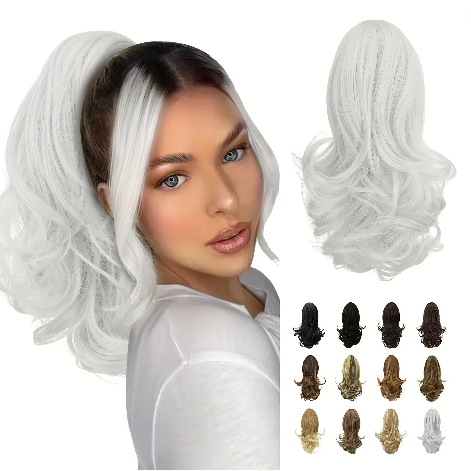 22-Inch Long Wavy Drawstring Ponytail Extension - Layered Synthetic Hairpiece for Women, Clip-In Style, Natural Black Color