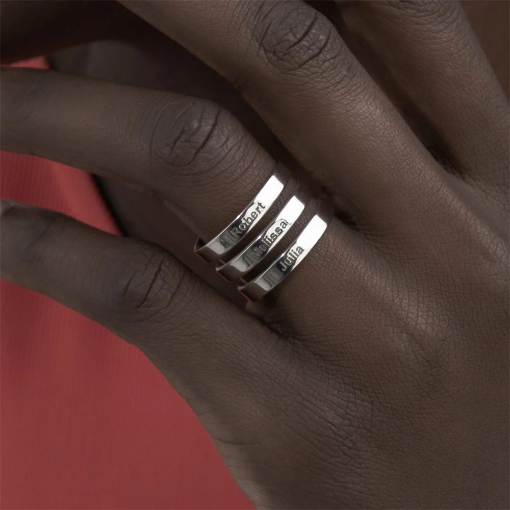 Multiple Names Ring Custom Stacked Name Double Bands Open Rings for Women Men Best Friends Gift Personalized Family Jewelry