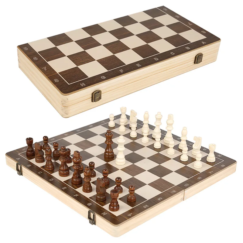 2 in 1 Magnetic Chess Set & Checkers Board Game 15" Wooden Folding Chess Board with 2 Extra Queens Portable Travel Chess Set