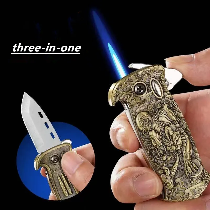 

Inflatable Windproof Blue Flame Lighter with Bottle Opener Multifunctional Butane Gas Lighter Smoking Accesoires Gifts for Men