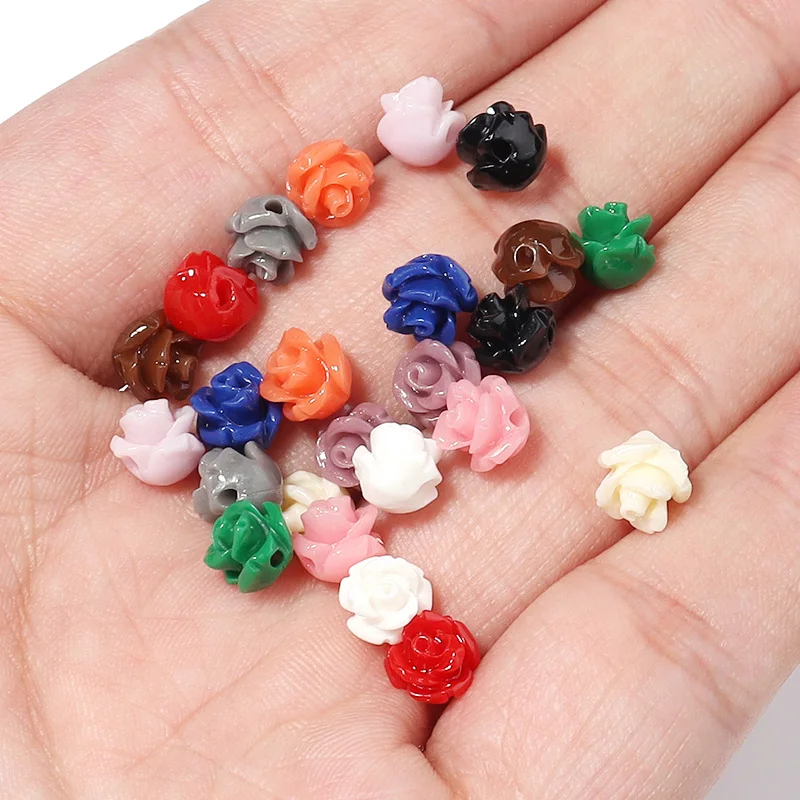 30pcs Resin Imitation Coral Flower Bead 6mm Multicolor Artificial Flower Loose Beads for Bracelet Jewelry Making DIY Accessoires