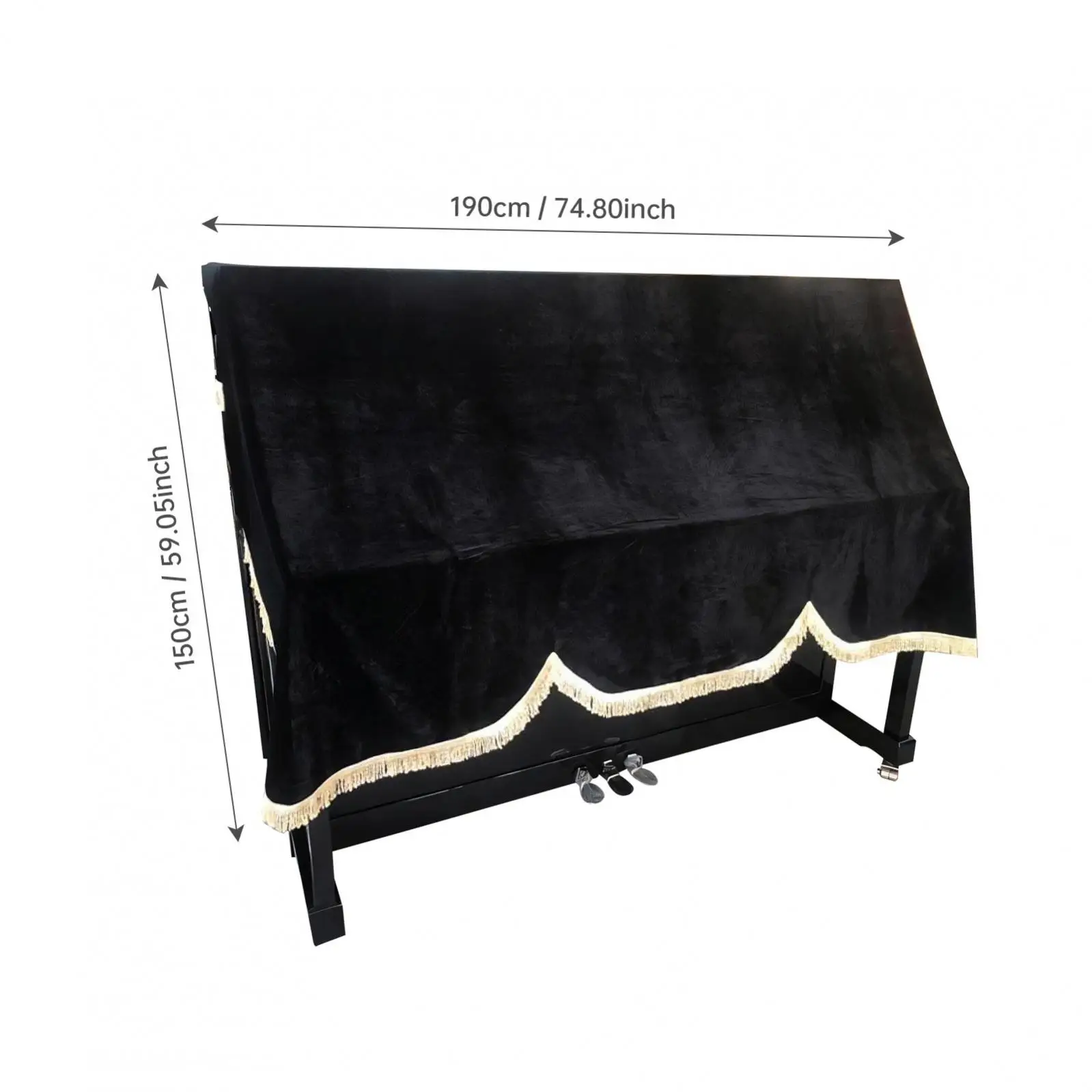 190 x 150cm 88 Keys Upright Piano General Use Thick Velvet Dust Proof Cover, Keyboard Organ Black Pleuche Dust Guard