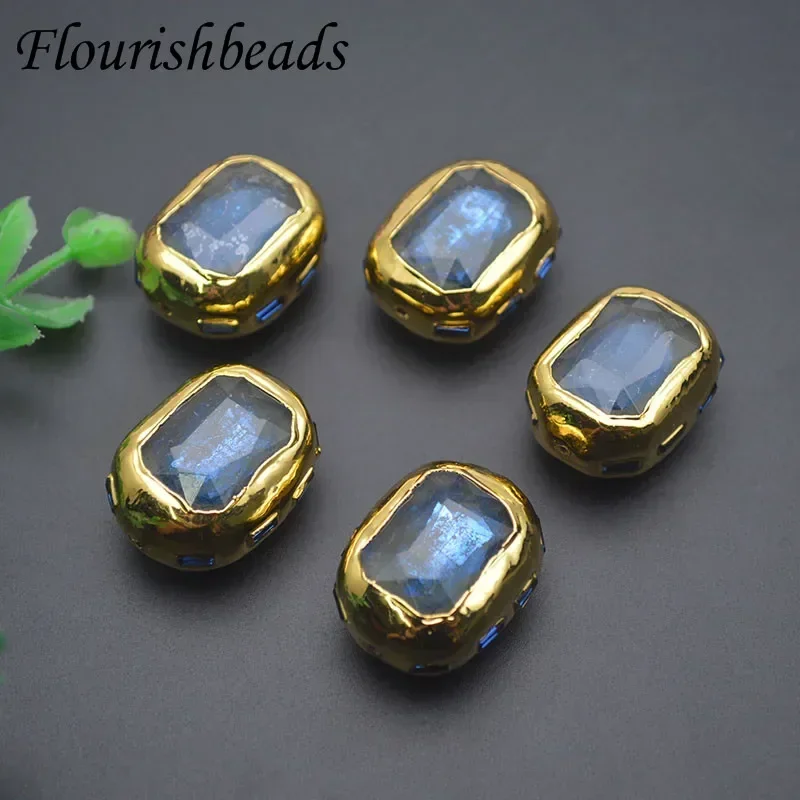 

Faceted Blue Stone 18k Gold Plated Square Shaped Loose Beads Jewelry Making Accessories for DIY Fine Necklace 5pcs/lot
