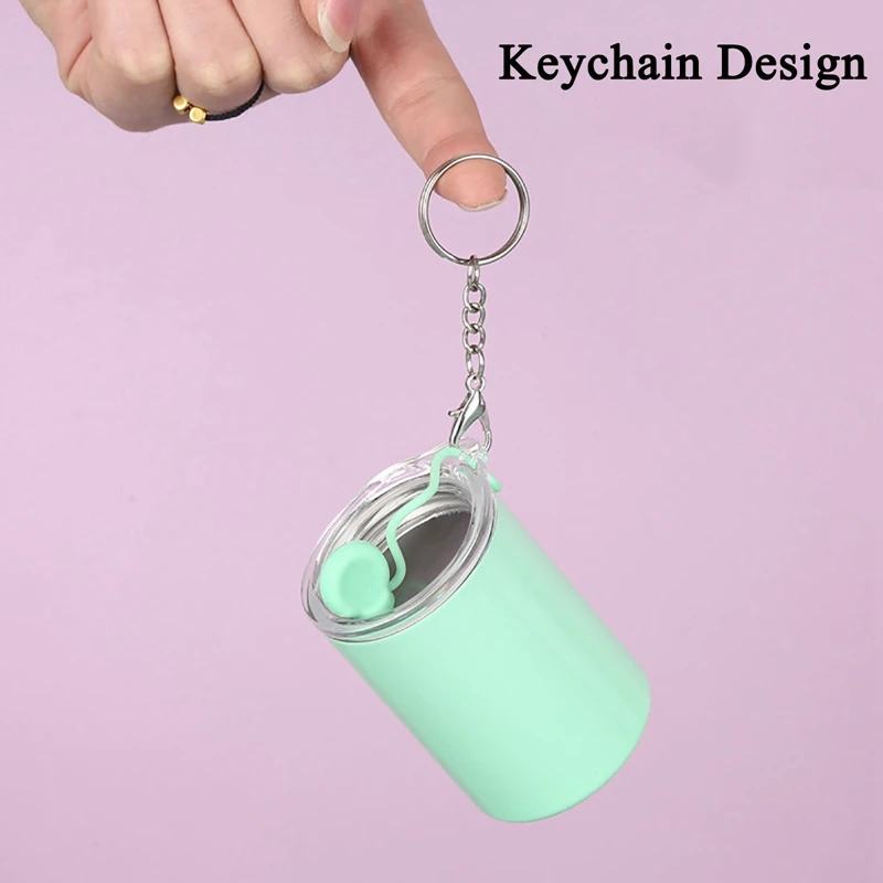 3oz Mini Tumbler Shot Glass with Straw and Lid Mixed Colors Stainless Steel Drinking Cup Keychain Design for Outdoor Camping