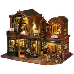 NEW DIY Wooden Twilight Book City Casa Miniature Building Kits Assembled Dollhouses Bookshelf Home Decor Friends Birthday Gifts