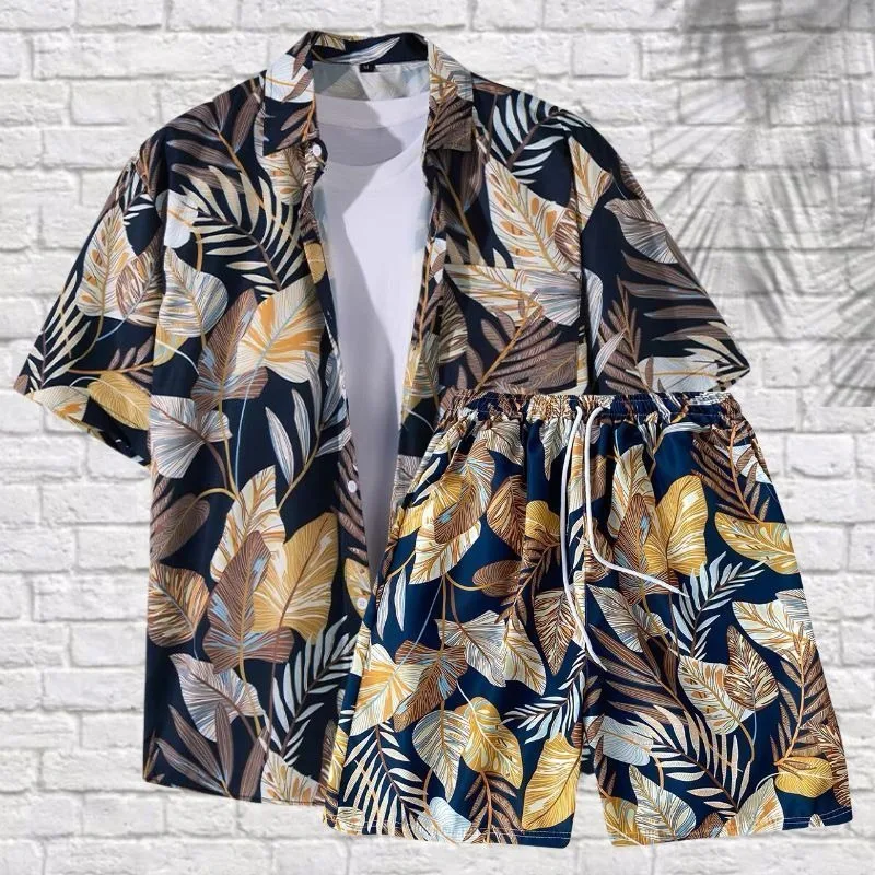 Vacation Men Fun Pineapple Shirts and Short Pant 2 Piece Sets Hawaii Beach Quick Drying Loose Sports Outfits Hip Hop Harajuku