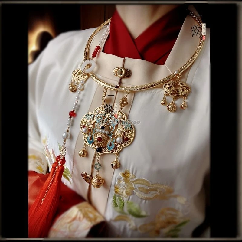 2026 new chinese traditional ancient ming dynasty style tassel necklace women elegant modern safety lock hanfu accessory cosplay