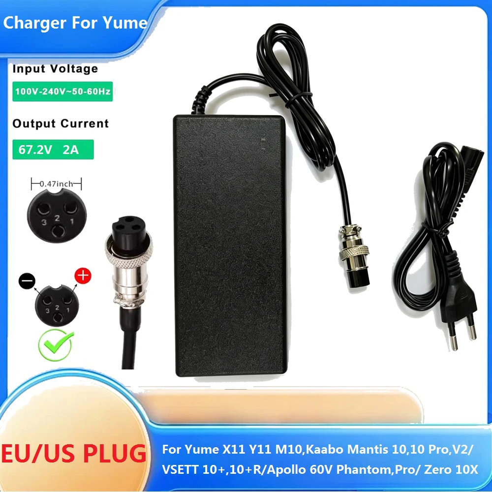 12mm-3pin GX16 60V 67.2V 2A Lithium Battery Charger Connector For ZERO 10X,Kaabo Mantis 10,VSETT 10+ Battery Power Adapters