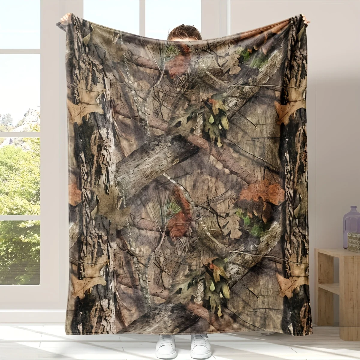 Forest Camo Flannel Throw Blanket Soft Rustic Design All Season Cozy Comfort for Outdoor Enthusiasts Gift