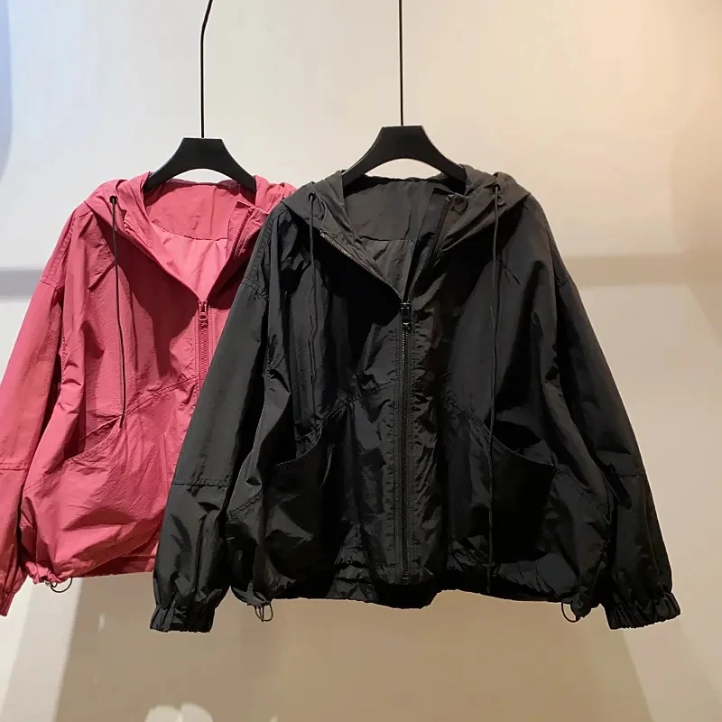 

Jackets Women Hooded Summer Sun-proof Zipper Coats Thin Loose See Through Outerwear Breathable Outwear Lightweight Clothes