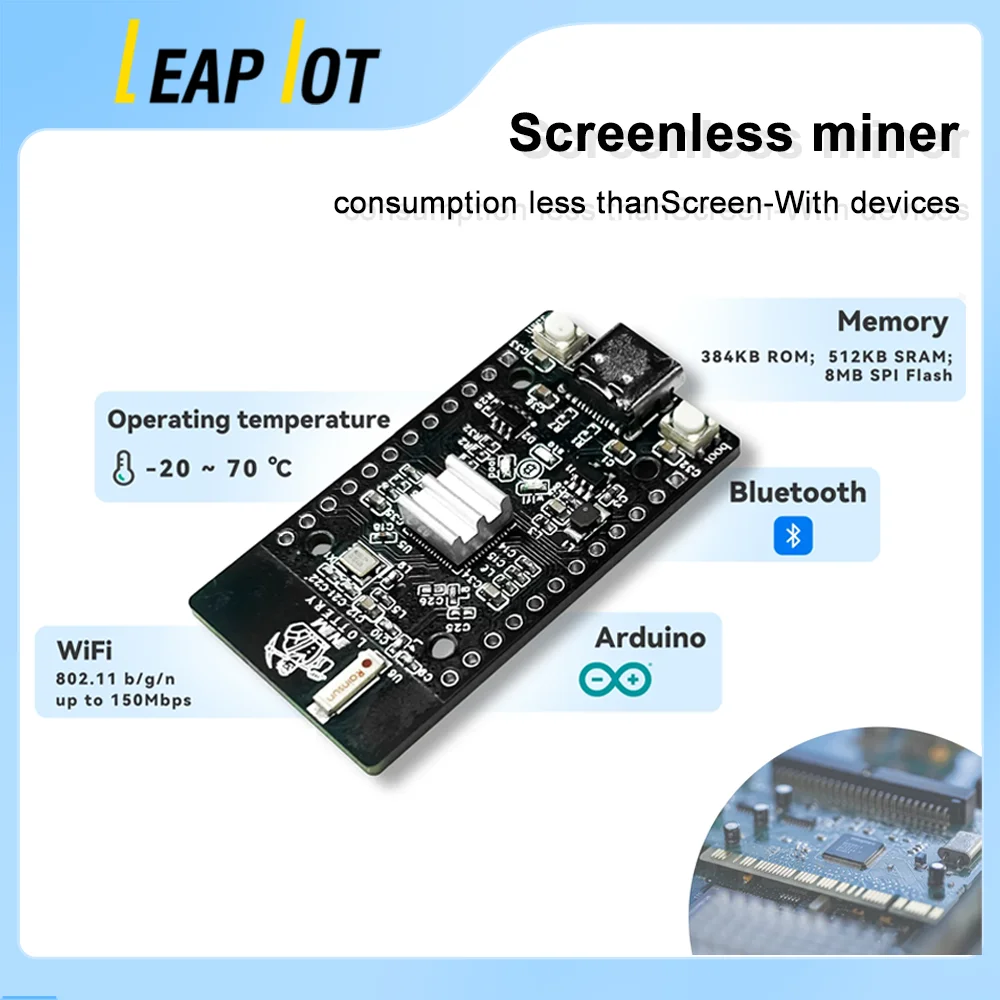 NerdMiner BotChain Bitcons Solo Lottery BTC Board Screenless ESP32-S3FN8 310kH/s Support Wi-Fi and Bluetooth Low Power