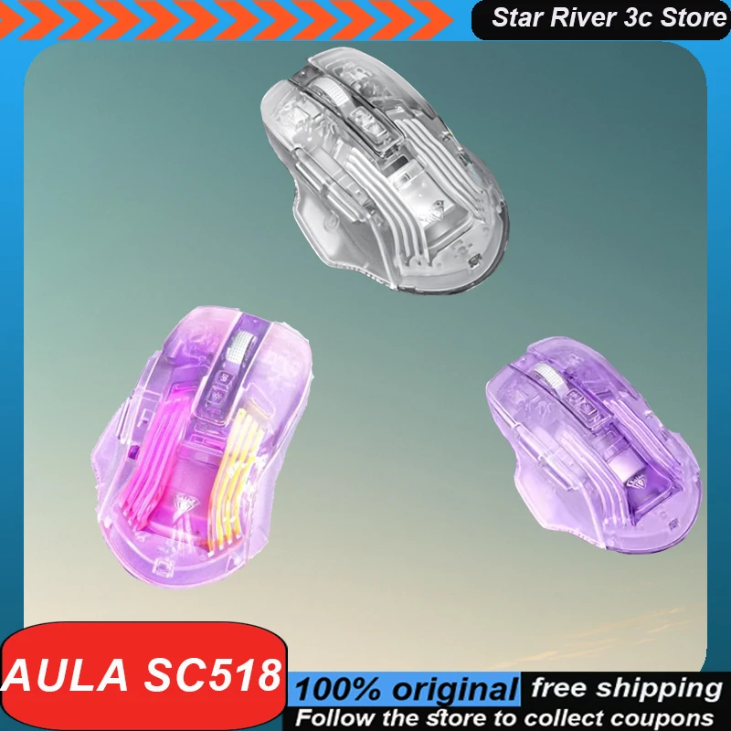 

Aula Sc518 Transparent Gaming Mouse Wireless Bluetooth 2 Mode Rgb Luminous Rechargeable Lightweight Laptop Office Game Mouse