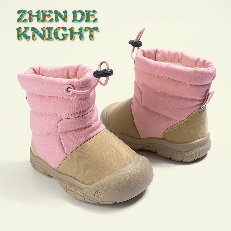 

Kids Boys & Girls Winter Snow Boots New Fleece-Lined Warm Drawstring Color-Block Soft-Soled Anti-Collision Toe Cotton Footwear
