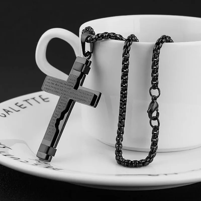 Schrift-Kreuz-Anhänger, Titanstahl, lichtecht, für Herren, personalisierbar, trendige Halsketten, Party, Modeschmuck – Detail 5