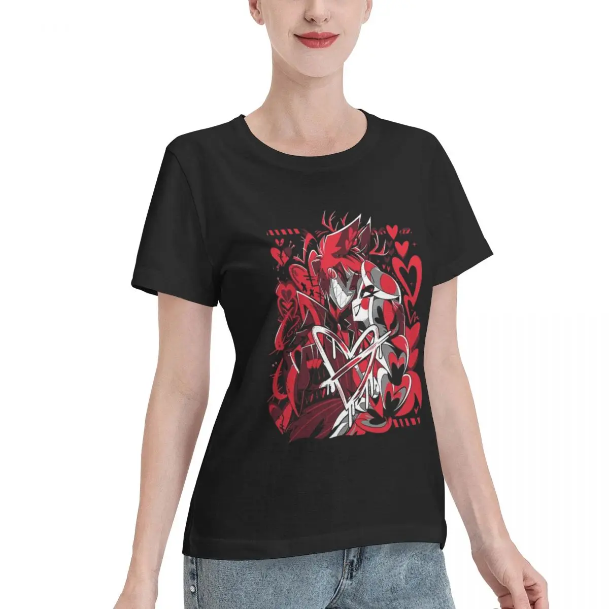 Hazbin-Hotel V-day Inspired Fanmerch Women's T-shirt, Casual Short Sleeve Cotton Blend Crew Neck Tee, Women's Clothing