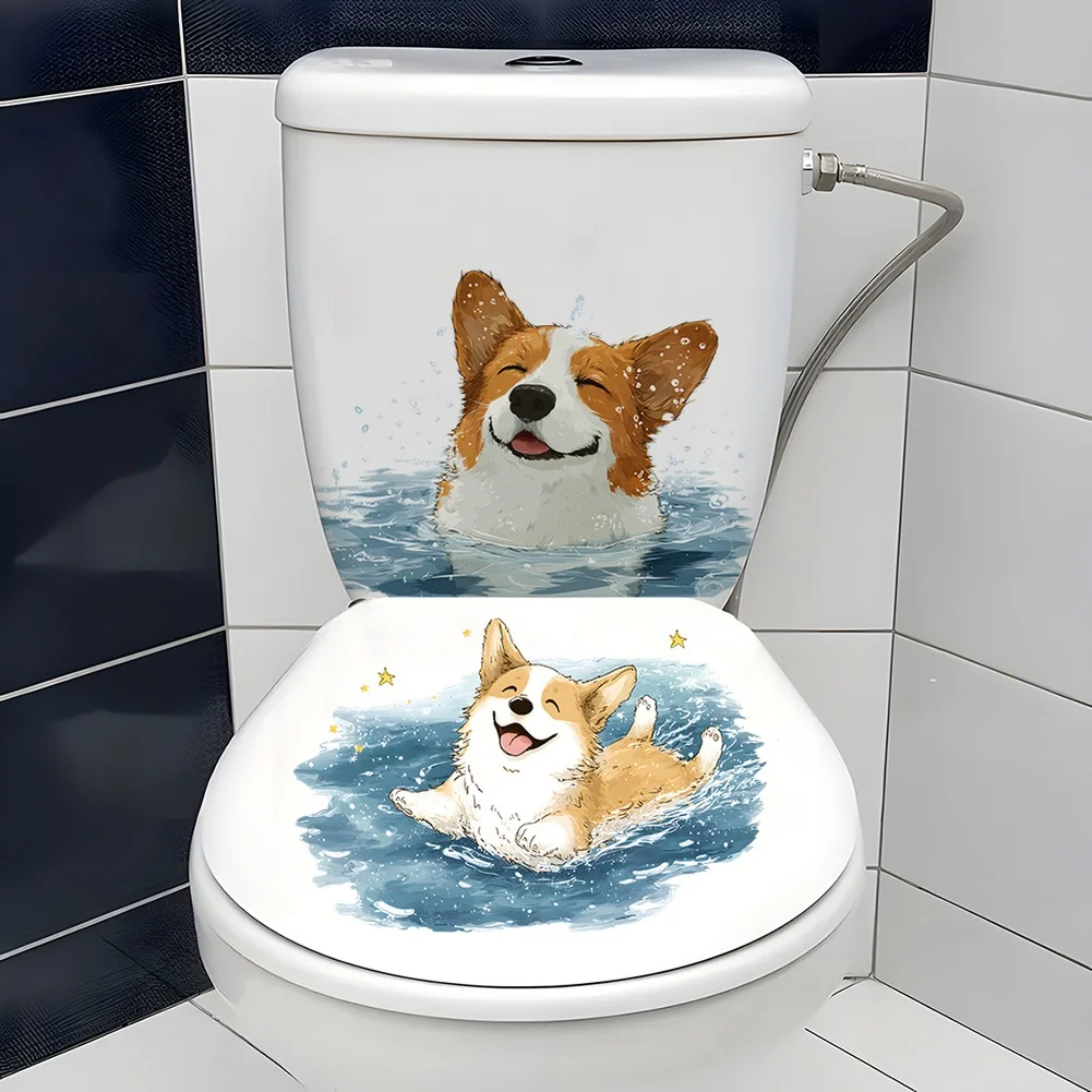 Waterproof Removable Dog Swimming Scene Decal for Bathroom Walls Tiles Mirrors PVC Sticker Brown 27x18cm 29x20cm