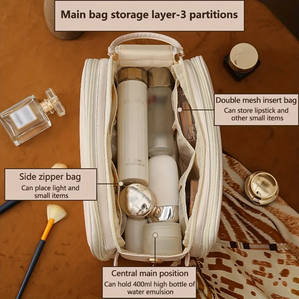 Waterproof Large-Capacity Cosmetic Bag  Sleek, Versatile Organizer with Durable Polyester Lining for All Beauty