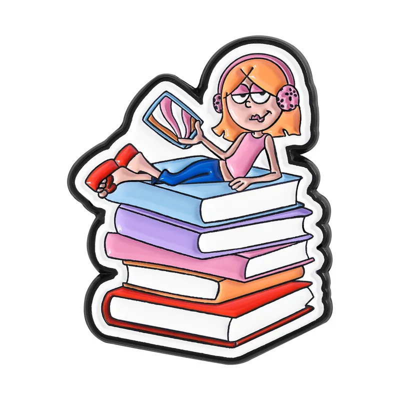 Fun book brooch Enamel Pin Cartoon Girl Metal Accessory Brooches Clothes Lapel  Badge  Jewelry Gift for Friends