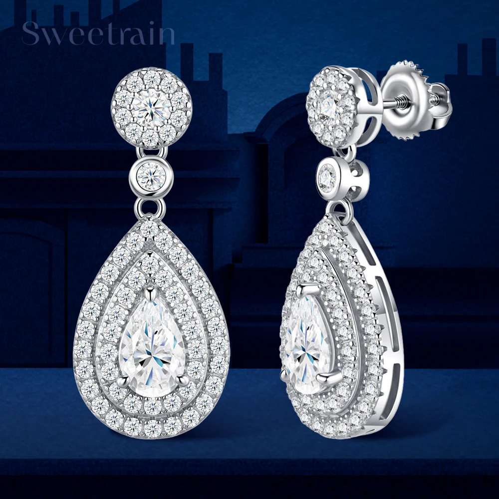 3.57cttw Pear Cut Moissanite Dangle Earrings for Women S925 Sterling Silver Waterdrop Diamond Drop Earring Wedding Party Jewelry