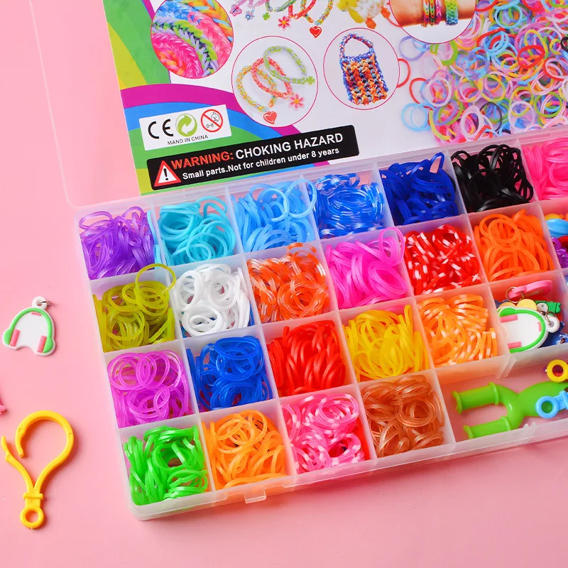 1Box Colorful Loom Bands Set Bracelet Making Kit DIY Creative Braided Necklaces Rubber Band Crafts Jewelry Making Accessories